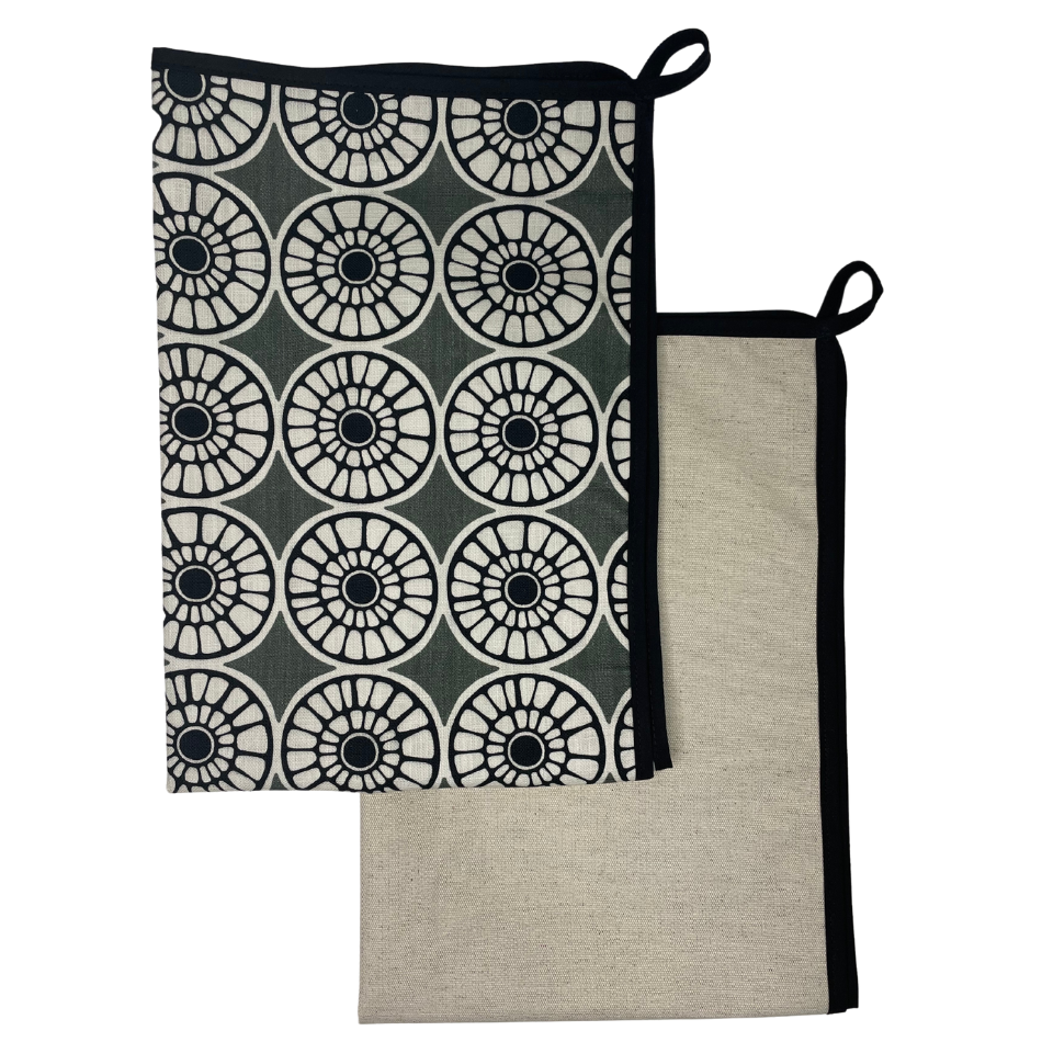 Senegal Grey with Black Binding Kitchen Towel set of 2