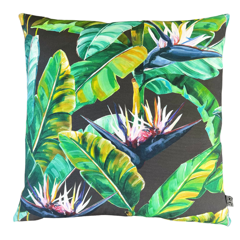 Birds of Paradise Small Charcoal Organic Cotton Scatter Cover