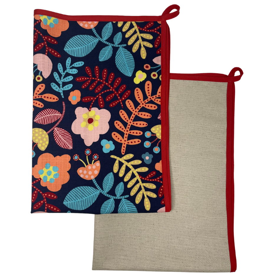 Ella Navy with Red Binding Kitchen Towel set of 2