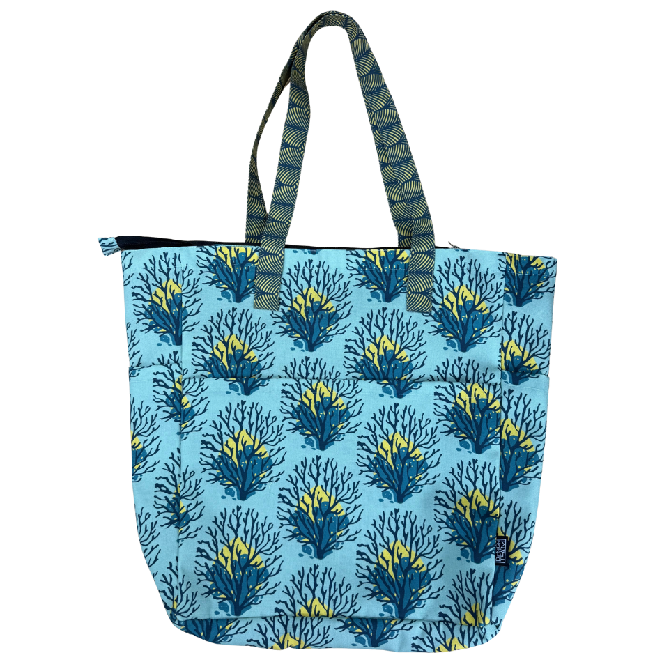 Coral Blue and Scale Yellow Beach Bag