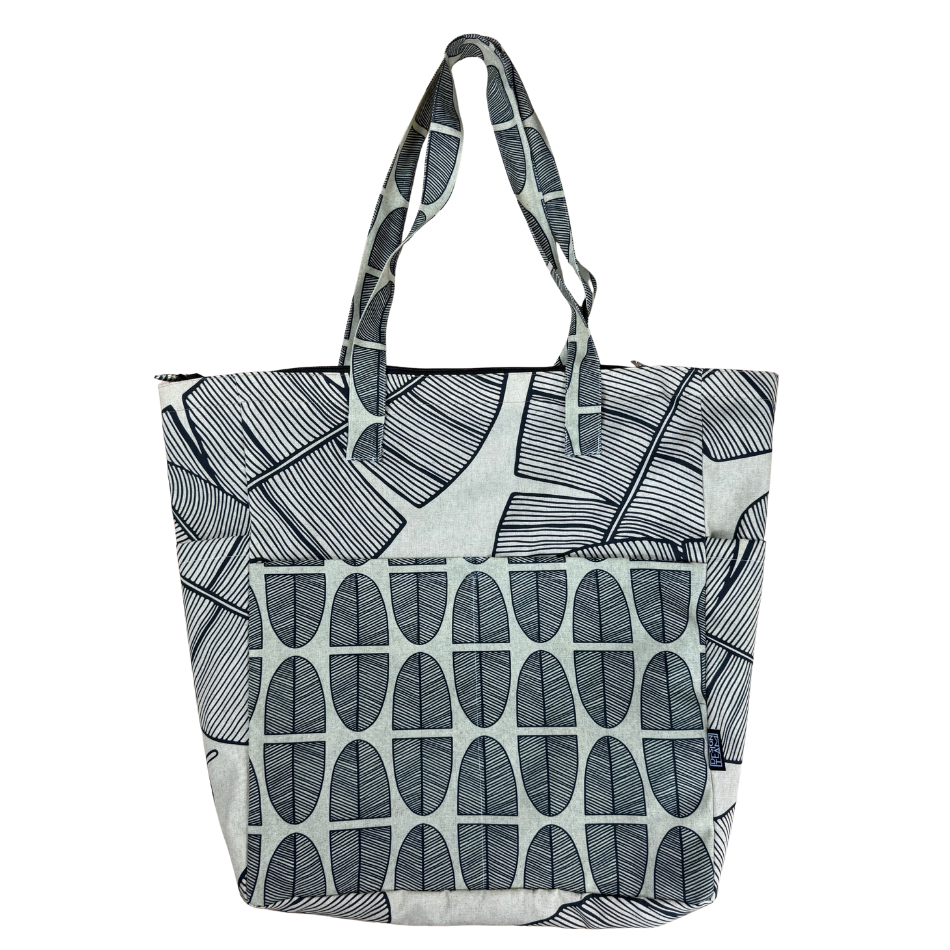 Plantation Black and Banana Leaf Black Beach Bag