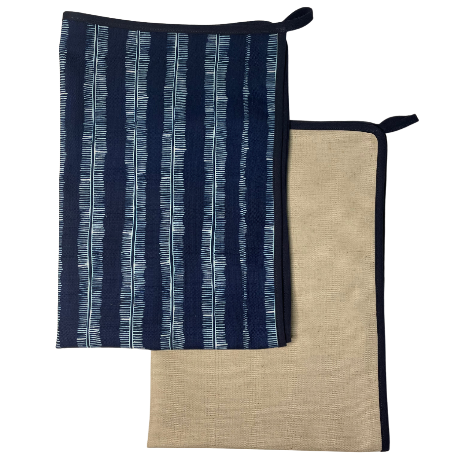 Indigo Spine with Navy Binding Kitchen Towel set of 2