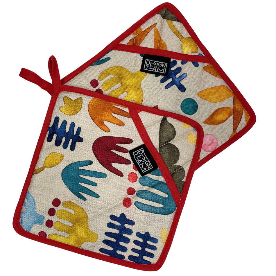 Kukua pot grabber Multi Colour with Red Binding set of 2 Design Team