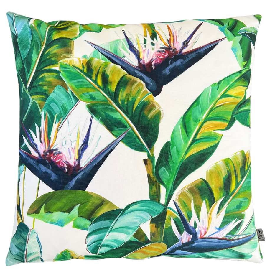 Birds of Paradise Small White Organic Cotton Scatter Cover