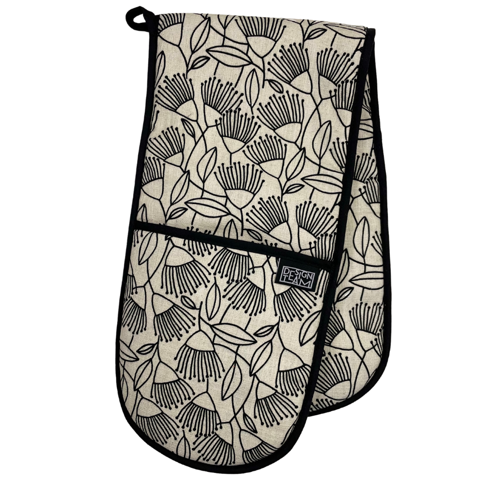 Cape Floral Black Oven Glove with Black Binding