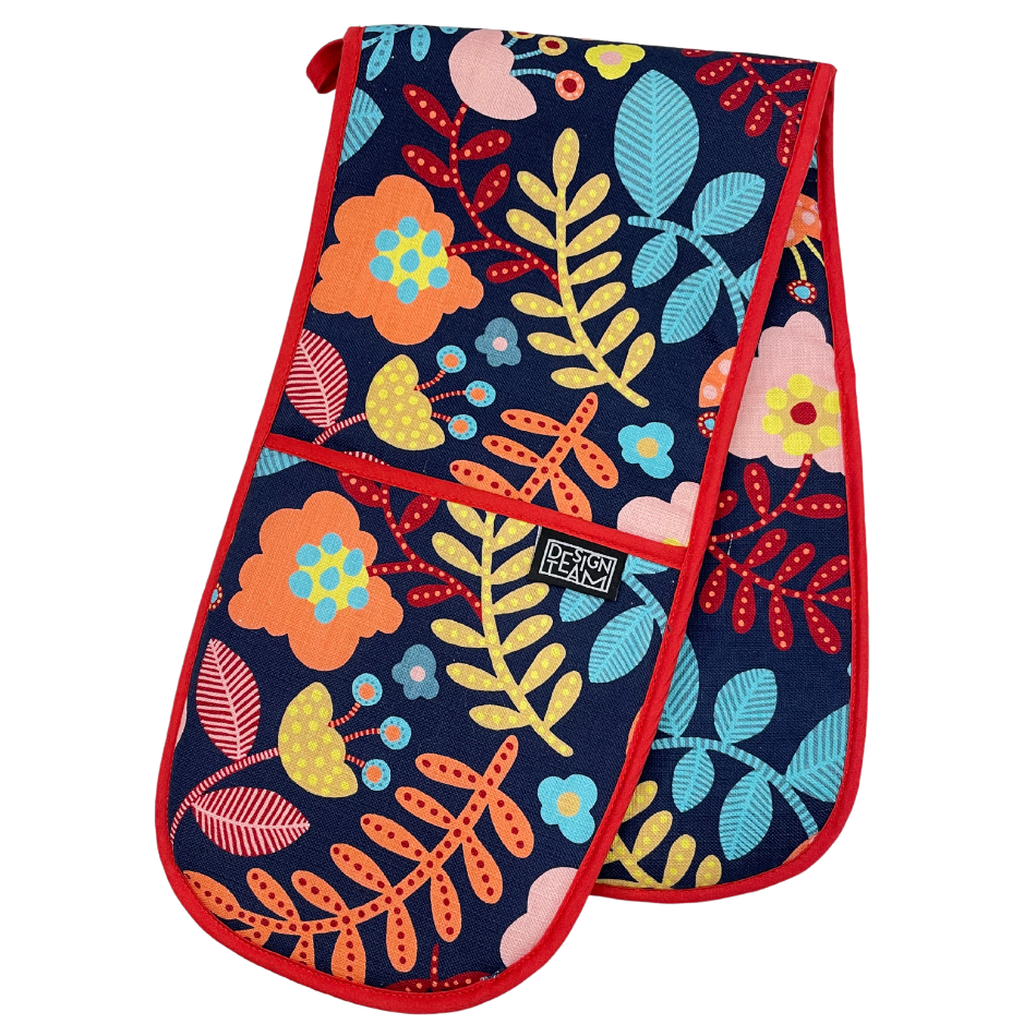 Ella Navy Oven Glove with Red Binding